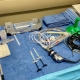 Bulkamid procedure instruments set up on table before procedure starts