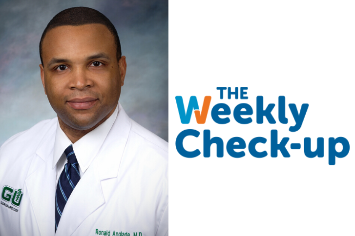 Dr. Anglade headshot with Weekly Check-up logo.