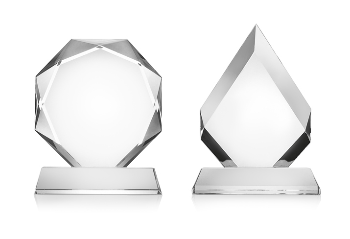 Blank glass trophy mockup isolated on white with clipping path.